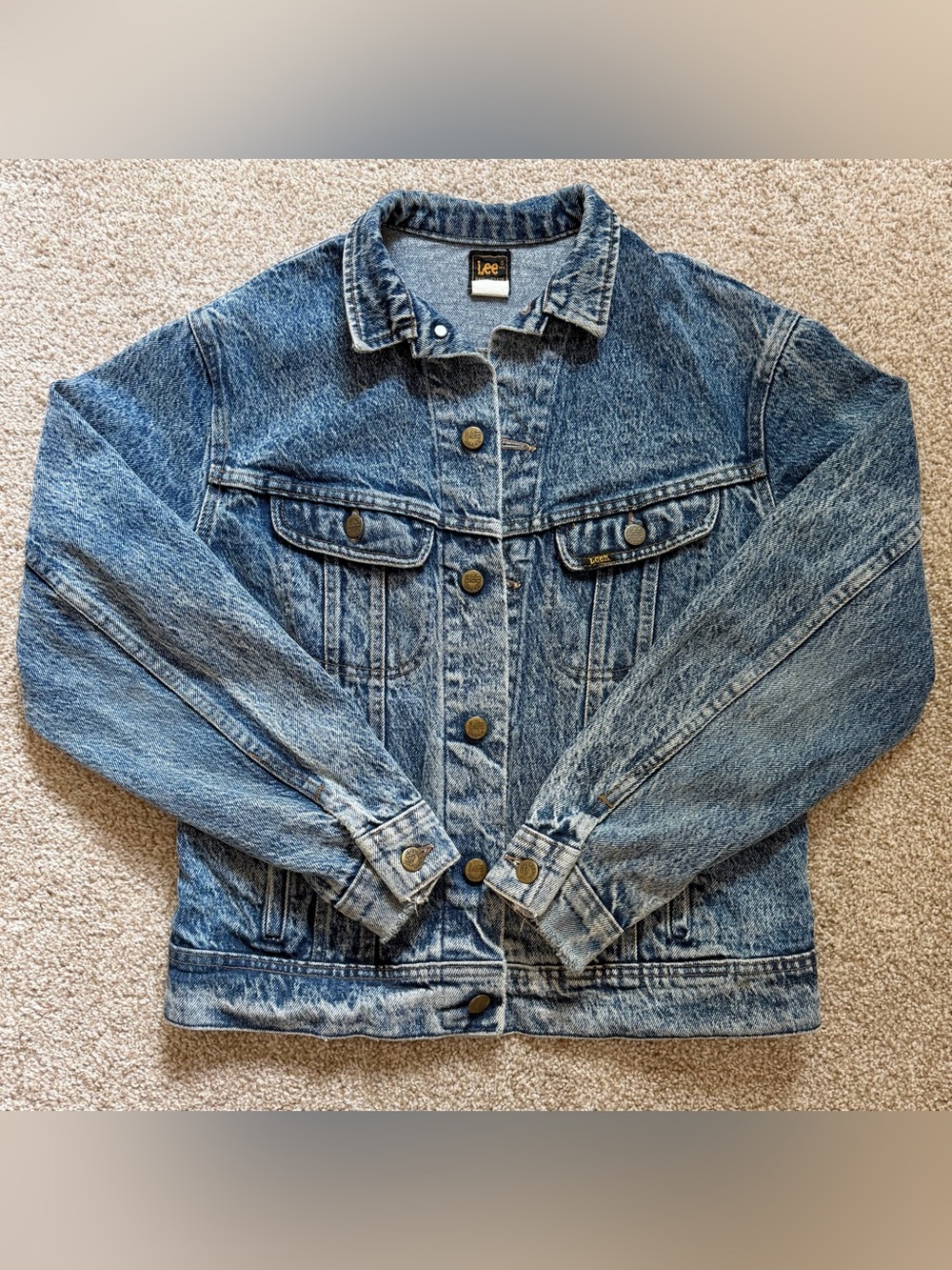 Vintage 80s Lee Riders Acid Wash Denim Trucker Jacket Distressed Medium USA